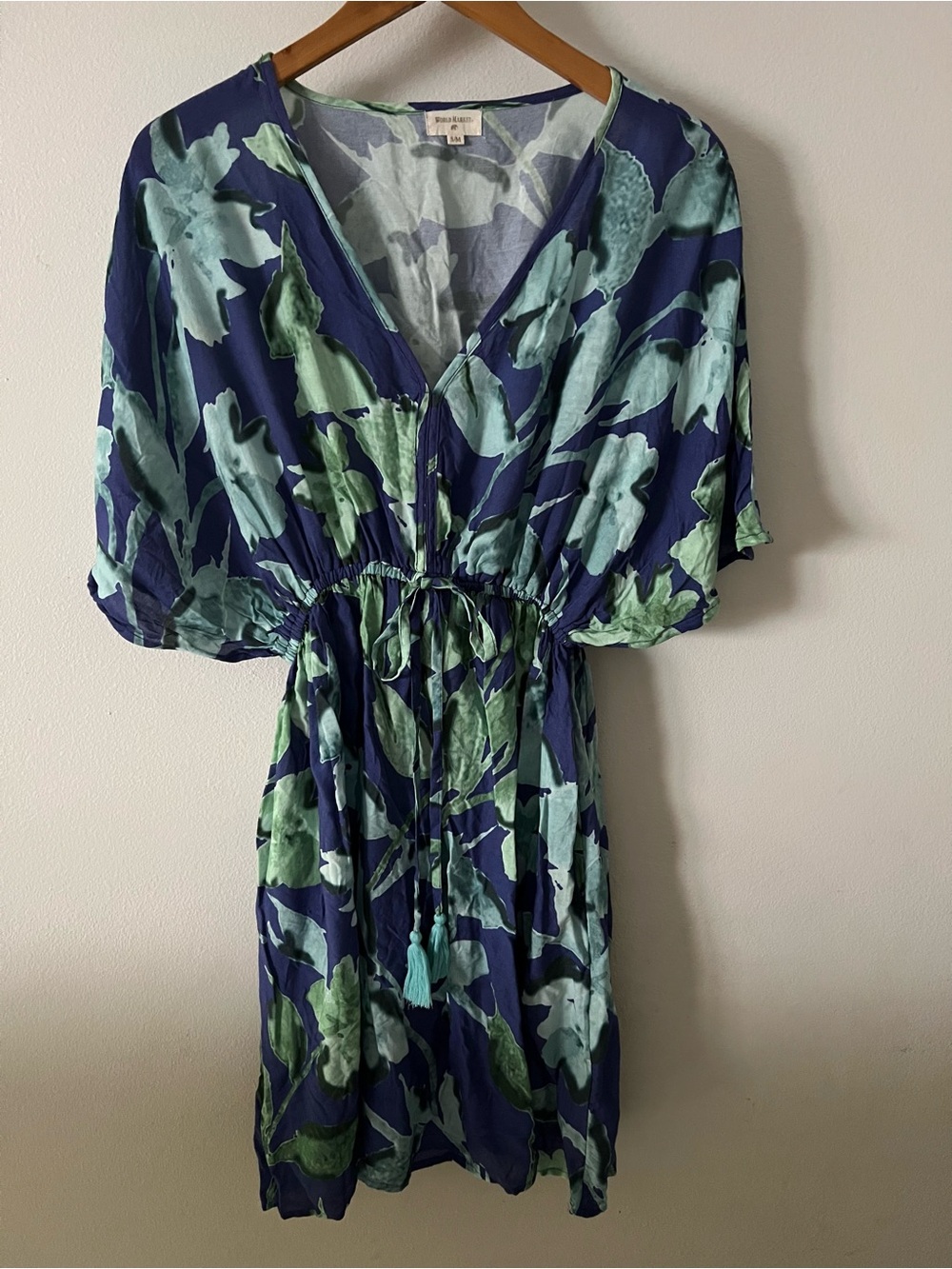 World Market Floral V-Neck Island Tassel Ties Dress Sz S / M